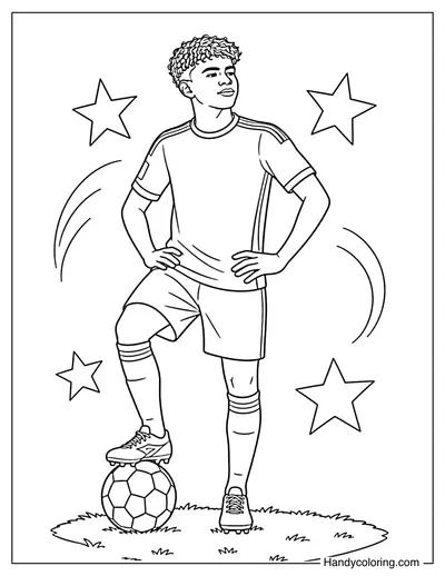 Lamine Yamal Standing with Foot on Ball