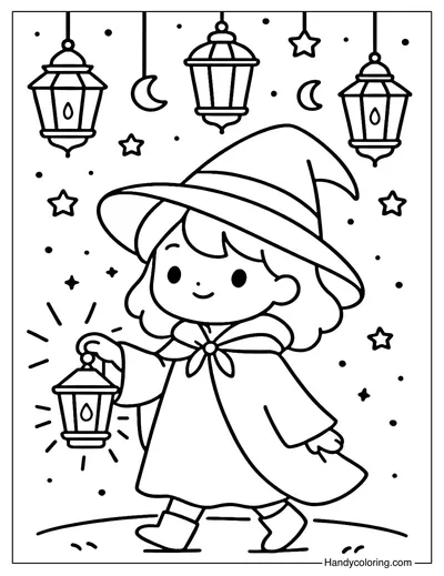 Lantern Festival Witch Coloring Page