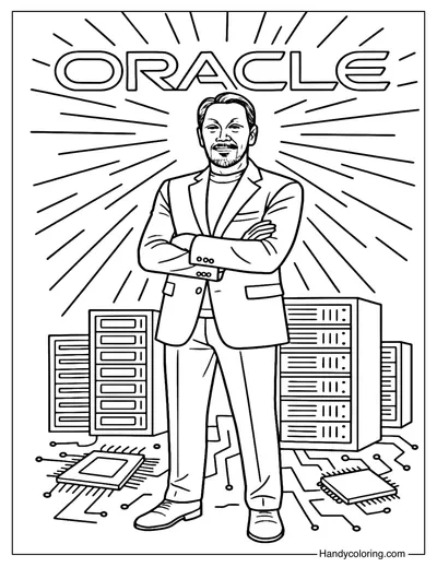 Larry Ellison and the Oracle Wall Coloring Page
