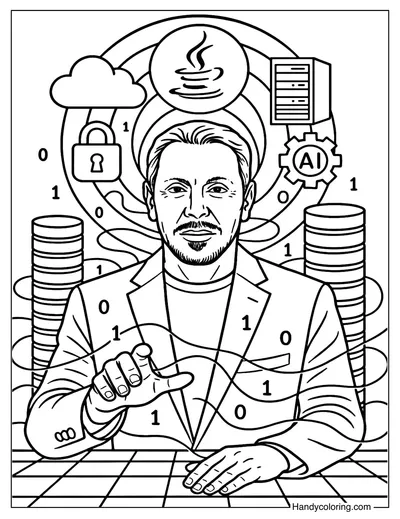 Larry Ellison and the World of Data Coloring Page