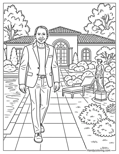 Larry Ellison at Luxury Mansion Coloring Page
