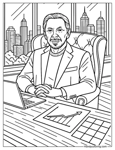 Larry Ellison at the Strategy Table Coloring Page