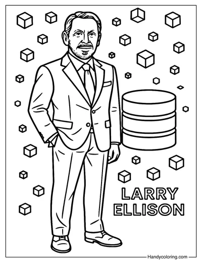 Larry Ellison Beside the Tower of Data Coloring Page