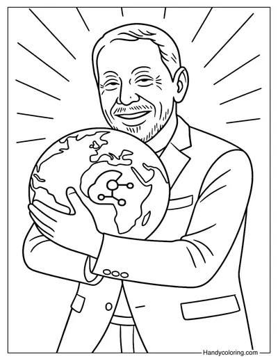 Larry Ellison Holding the Golden Globe Coloring Page
