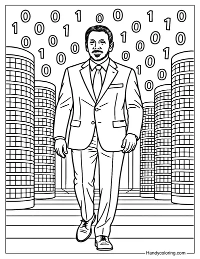 Larry Ellison in the Data Library Coloring Page