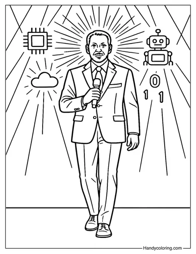 Larry Ellison in the Spotlight of Innovation Coloring Page