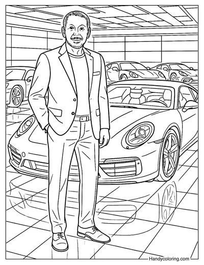 Larry Ellison in the Supercar Garage Coloring Page