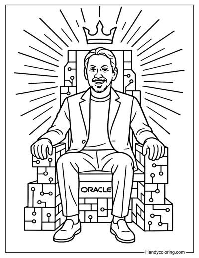 Larry Ellison on the Throne of Wealth Coloring Page