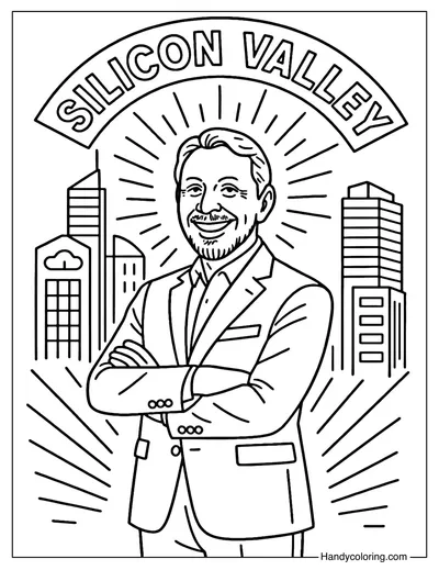 Larry Ellison Outside Silicon Valley Circle Coloring Page