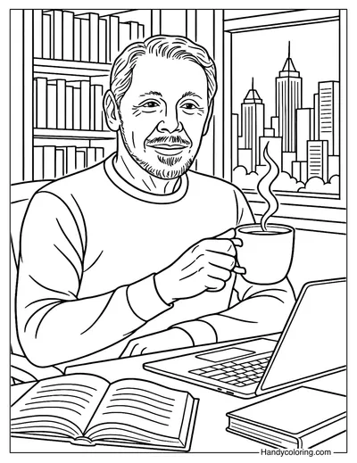 Larry Ellison Relaxing With Coffee Coloring Page