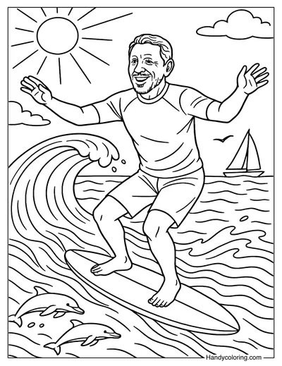 Larry Ellison Surfing the Waves Coloring Page