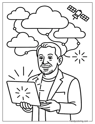 Larry Ellison Under the Cloud Sky Coloring Page