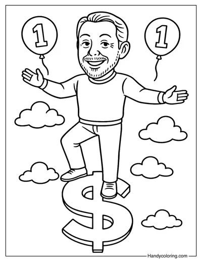 Larry Ellison with a Dollar Sign Coloring Page