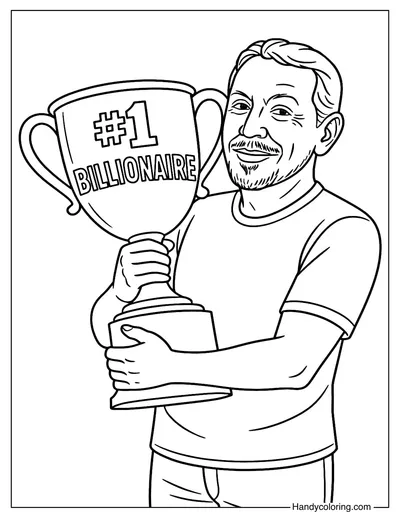 Larry Ellison with a Giant Trophy Coloring Page