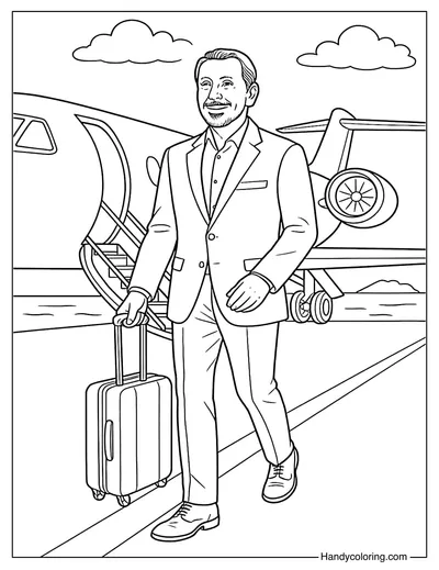Larry Ellison with Private Jet Coloring Page