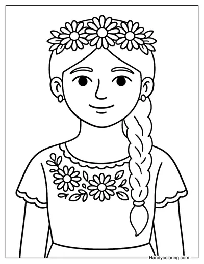 Latina Girl with Flowers Coloring Page