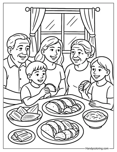 Latino Family Dinner Coloring Page