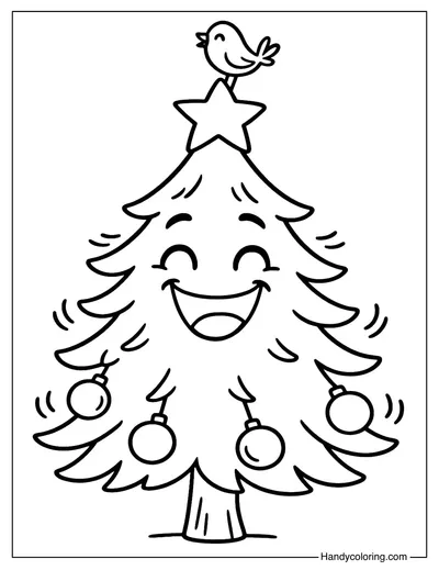 Laughing Tree Christmas Coloring Page