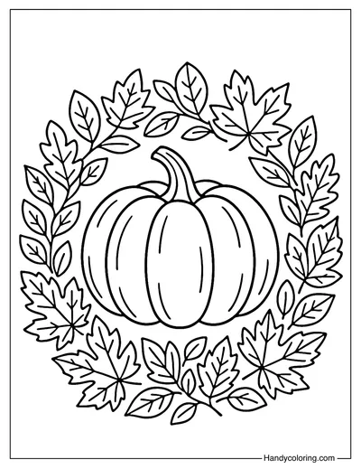 Leaf and Pumpkin Coloring Page
