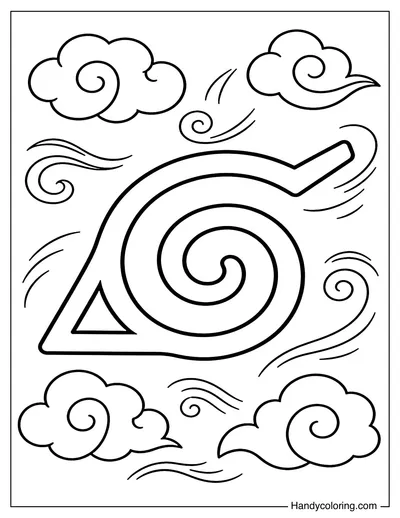 Leaf Village Symbol with Swirling Clouds