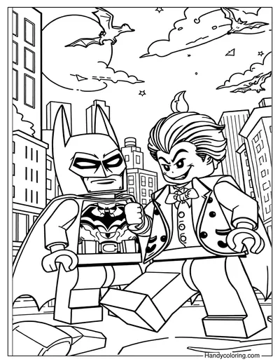Lego Batman vs Joker Showdown Coloring Page