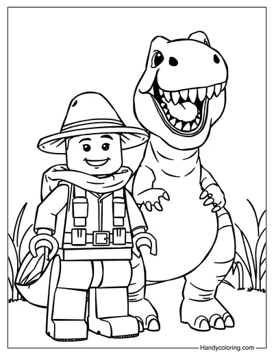 Lego Dinosaur Adventure with T-Rex Coloring Sheet