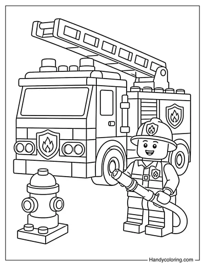 Lego Firefighter with Fire Truck