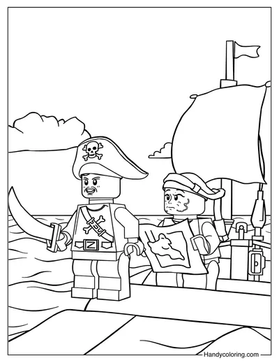 Lego Pirate Ship on the High Seas Coloring Page