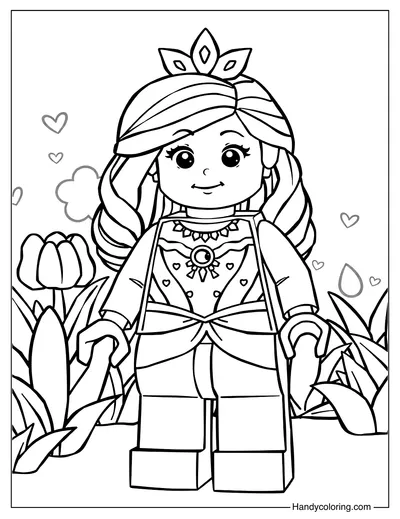 Lego Princess in a Magical Garden Coloring Page