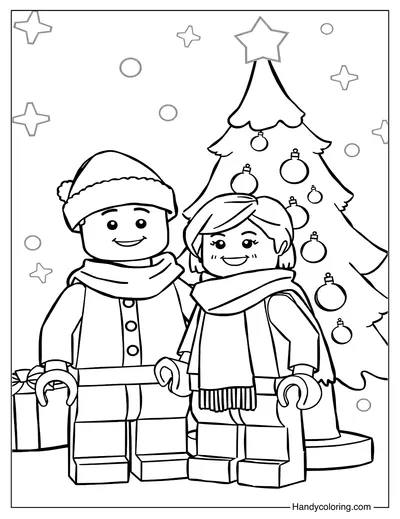 Lego with Christmas Tree Coloring Page