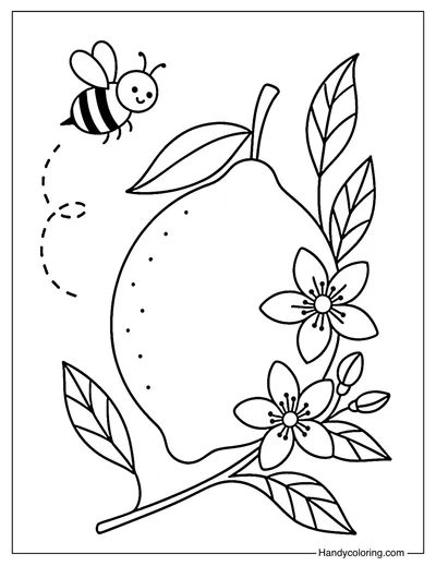 Lemon and Bee Coloring Page
