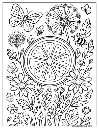 Lemon and Wildflower Garden Coloring Page
