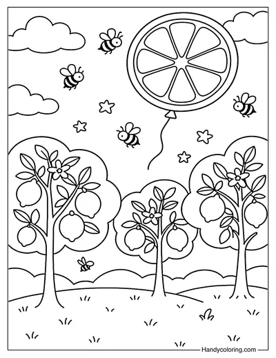 Lemon Balloon Garden Coloring Page