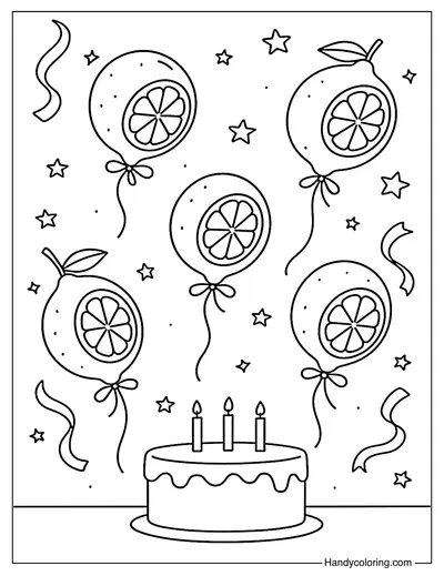 Lemon Balloon Party Coloring Page