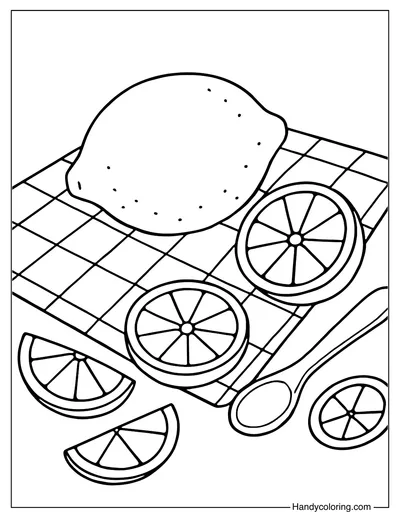 Lemon on Checkered Cloth Coloring Page