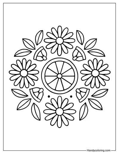 Lemon Slice Mandala Coloring Page