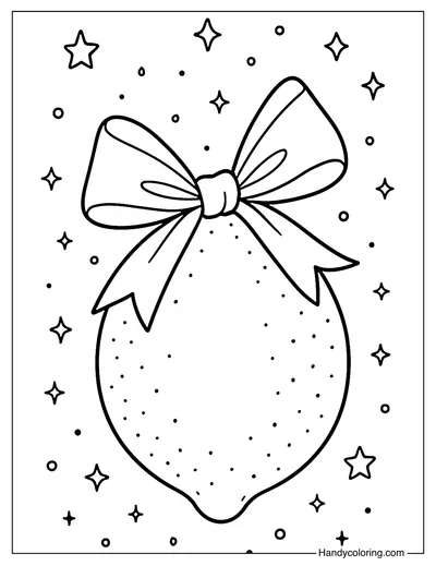 Lemon with Ribbon and Stars Coloring Page