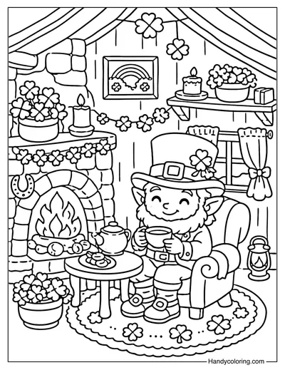 Leprechaun Drinking Tea Coloring Page