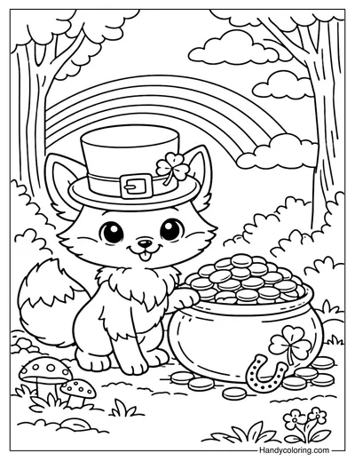Leprechaun Fox with Magic Hat Coloring Page