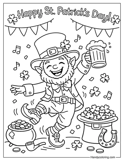 Leprechaun Happy St Patrick's Day Coloring Page
