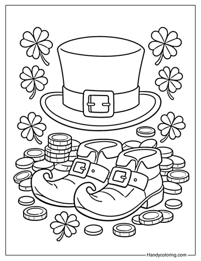 Leprechaun Hat and Shoes Coloring Page