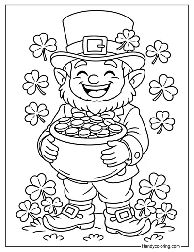 Leprechaun Holding a Pot of Gold Coloring Page