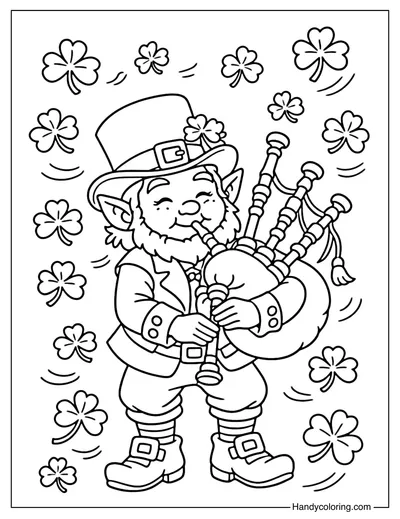 Leprechaun Playing Bagpipes Coloring Page