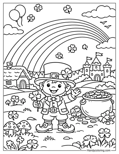 Leprechaun Under a Rainbow Coloring Page