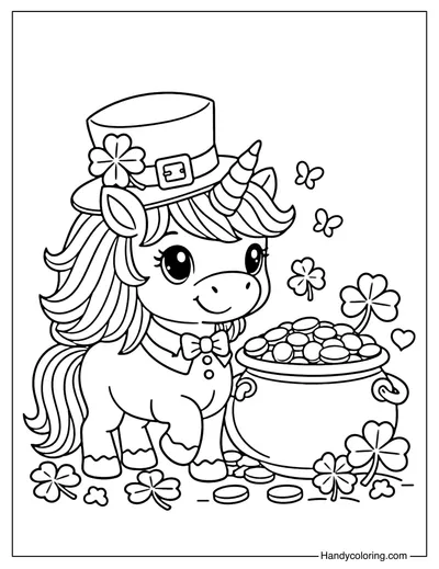 Leprechaun Unicorn Coloring Page