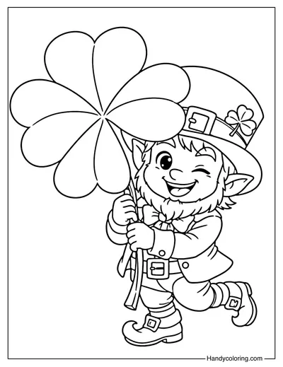 Leprechaun with a Lucky Clover Coloring Page