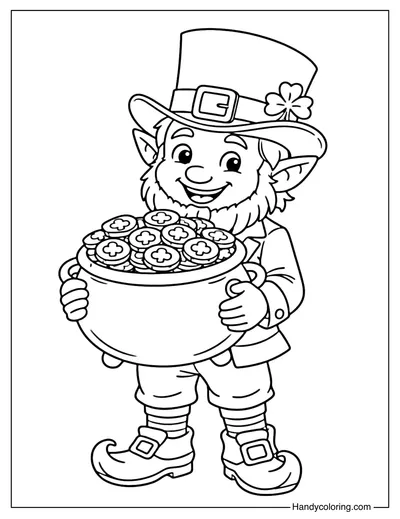 Leprechaun with Pot of Gold Coloring Page