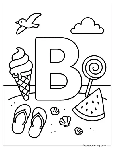 Letter B Ice Cream Delight Coloring Page