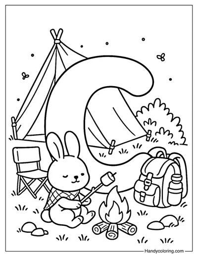 Letter C Camping Coloring Page