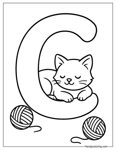 Letter C for Cat Coloring Page